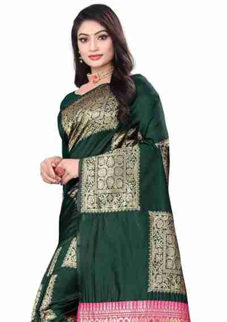 Mehndi Jacquard Work Silk Saree Set