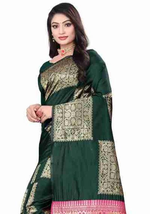 Mehndi Jacquard Work Silk Saree Set