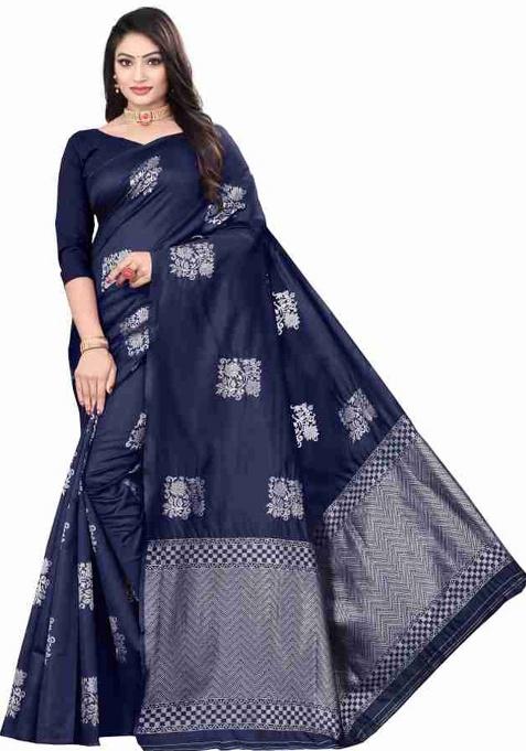 Nevy Blue Jacquard Work Silk Saree Set