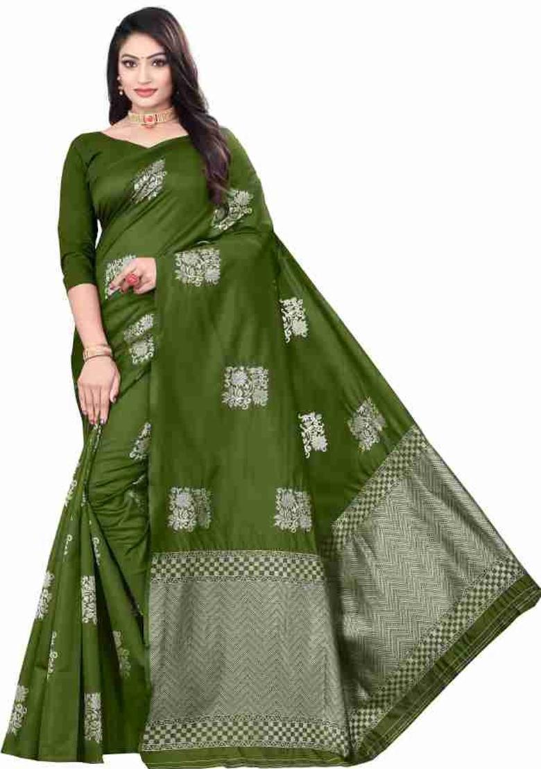Mehndi Jacquard Work Silk Saree Set