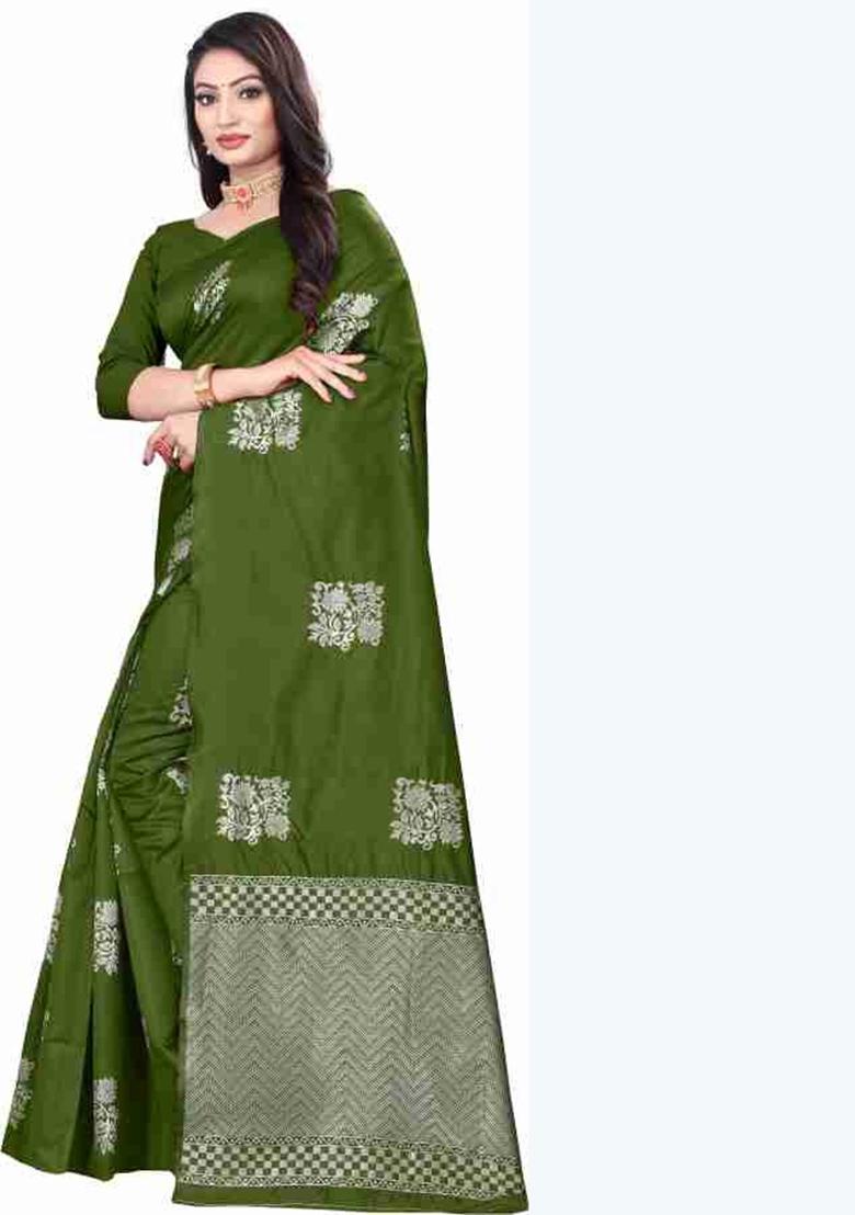 Mehndi Jacquard Work Silk Saree Set