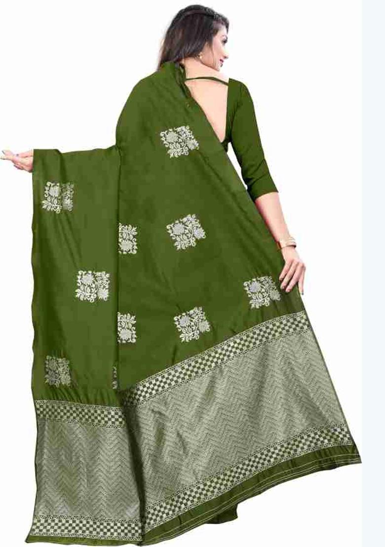 Mehndi Jacquard Work Silk Saree Set