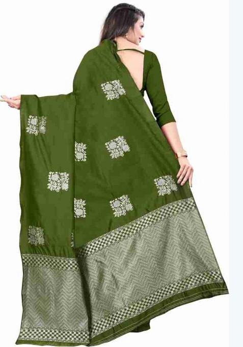 Mehndi Jacquard Work Silk Saree Set