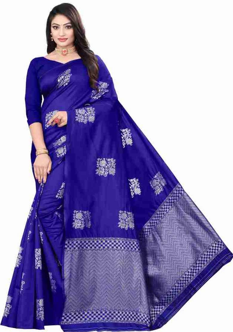Royal Blue Jacquard Work Silk Blend Saree Set for Diwali | Wedding & Festive Wear - Indya