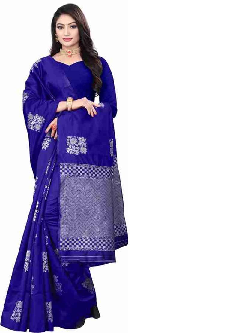 Royal Blue Jacquard Work Silk Blend Saree Set for Diwali | Wedding & Festive Wear - Indya