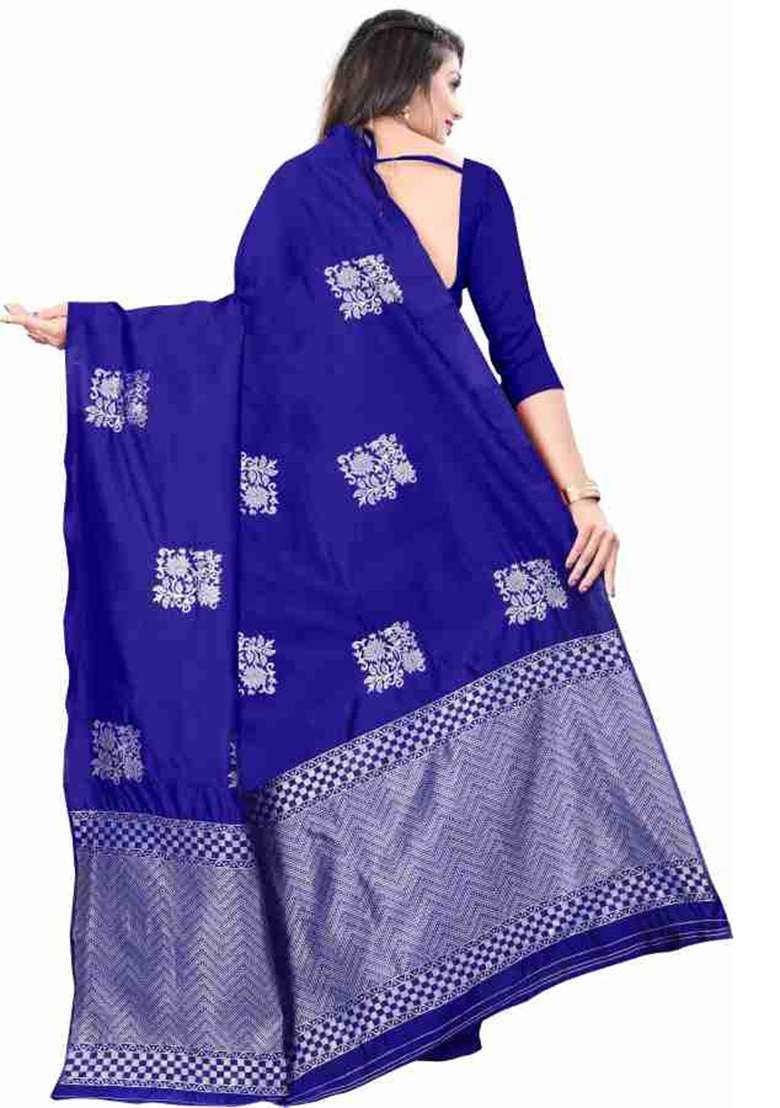 Royal Blue Jacquard Work Silk Blend Saree Set for Diwali | Wedding & Festive Wear - Indya