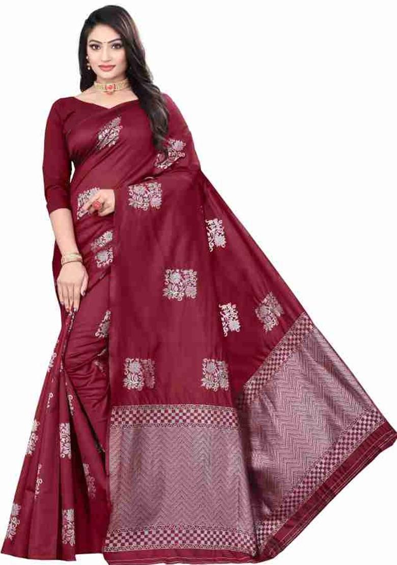 Maroon Jacquard Work Silk Saree Set
