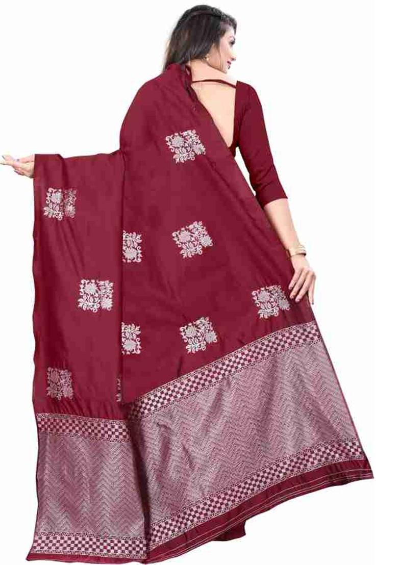 Maroon Jacquard Work Silk Saree Set