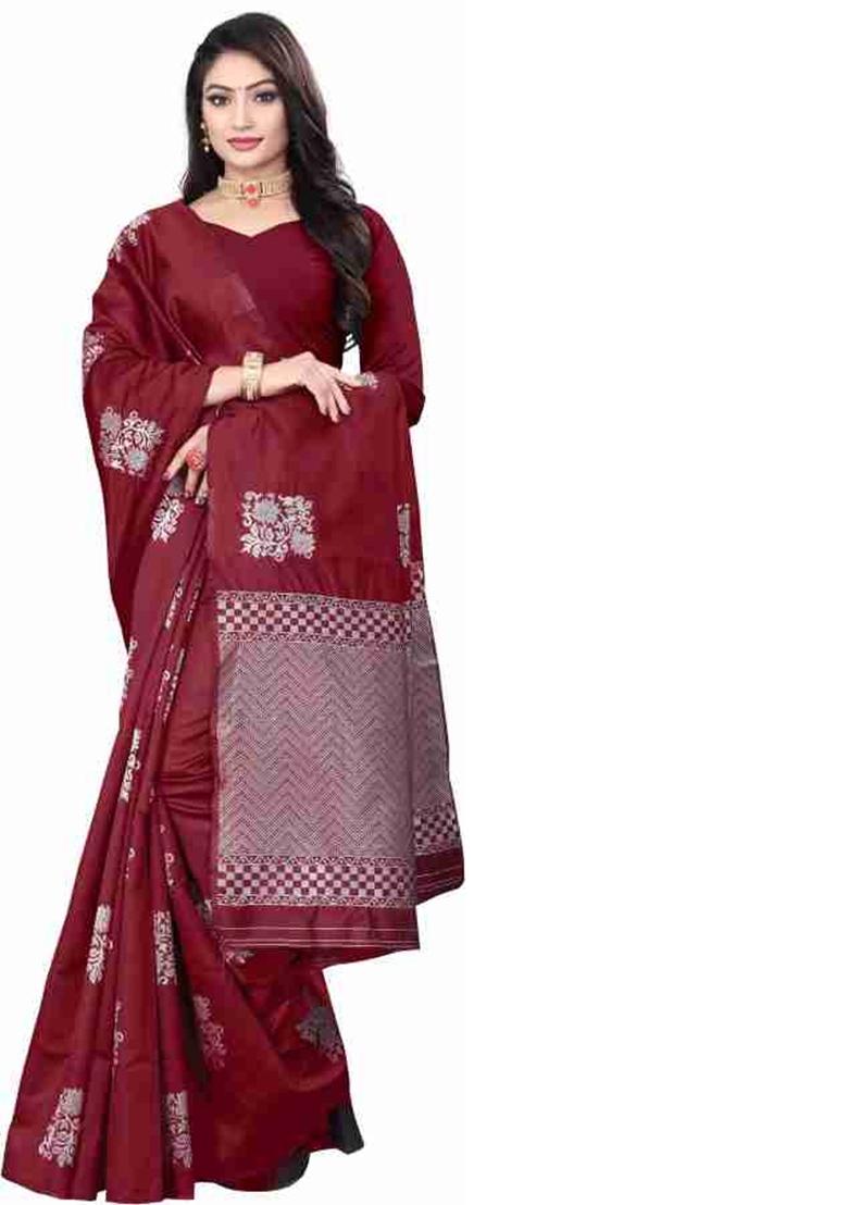 Maroon Jacquard Work Silk Saree Set - Indya