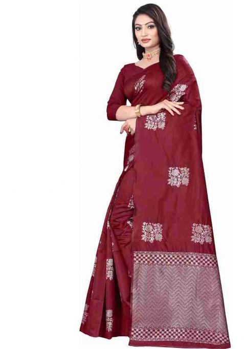 Maroon Jacquard Work Silk Saree Set