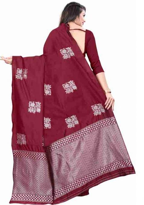 Maroon Jacquard Work Silk Saree Set