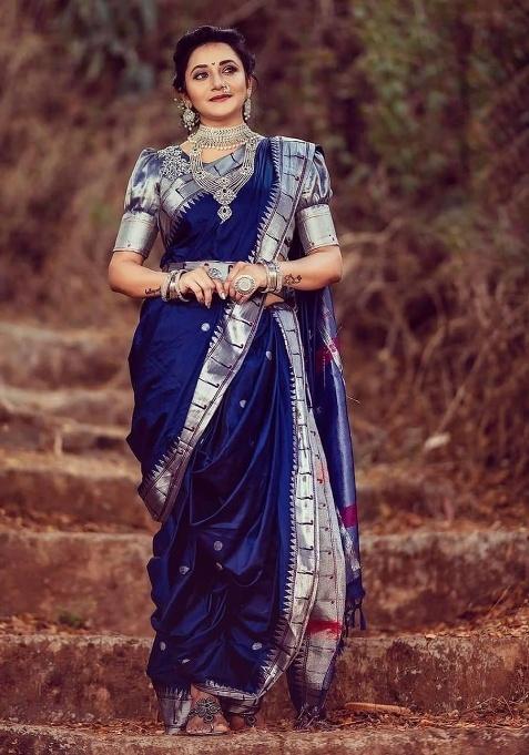 Blue Jacquard Work Silk Saree Set