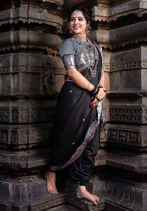 Black Jacquard Work Silk Saree Set