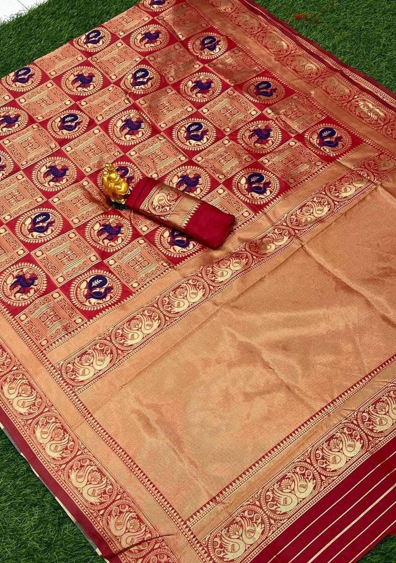 Red Jacquard Work Silk Saree Set