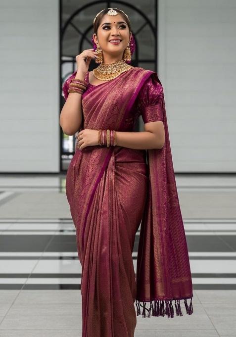 Onion Jacquard Work Silk Saree Set