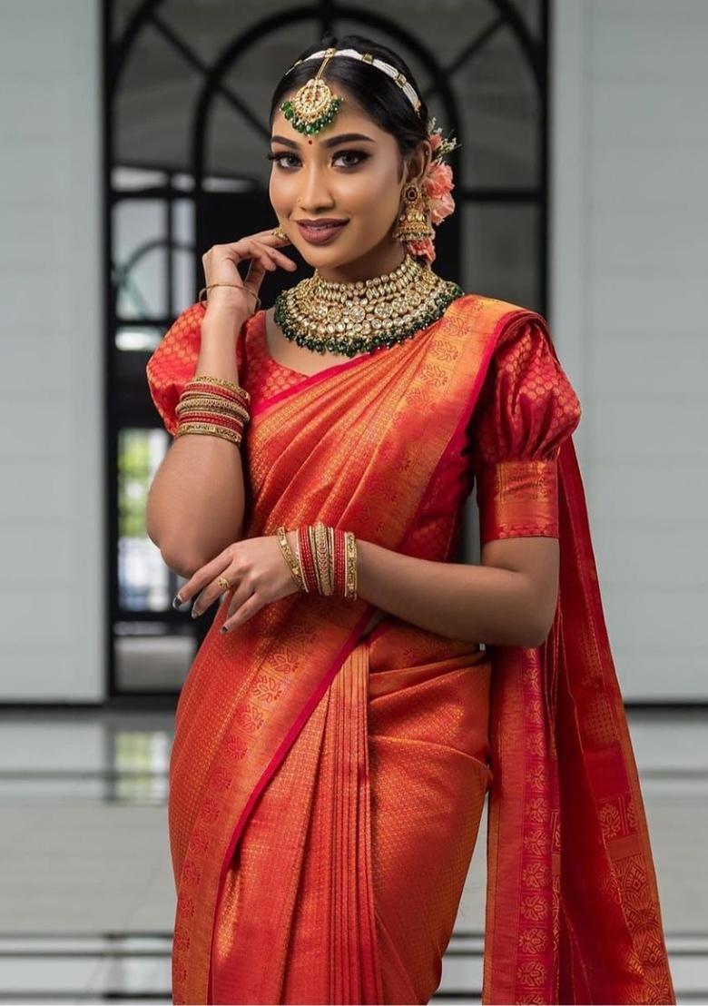 Red Jacquard Work Silk Saree Set