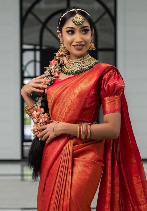 Red Jacquard Work Silk Saree Set