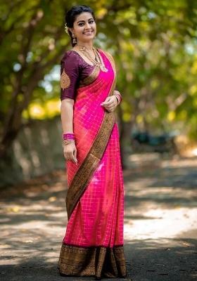 Pink Jacquard Work Silk Saree Set