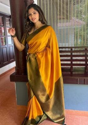 Yellow Jacquard Work Silk Saree Set