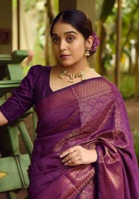 Wine Jacquard Work Silk Saree Set