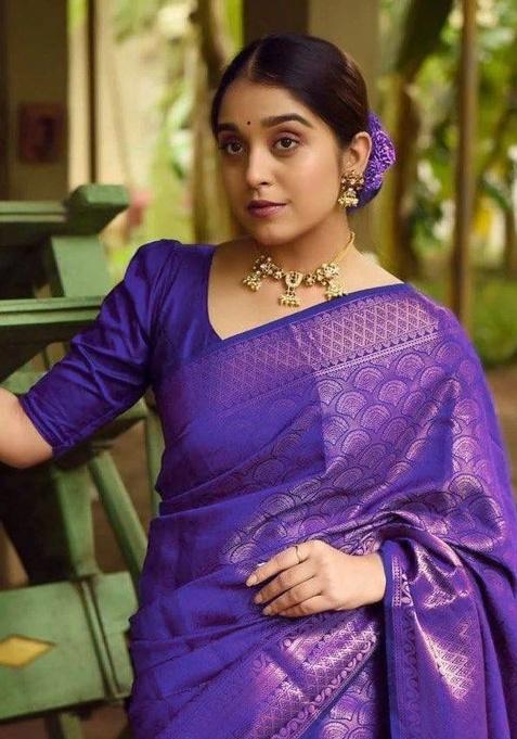 Purple Jacquard Work Silk Saree Set