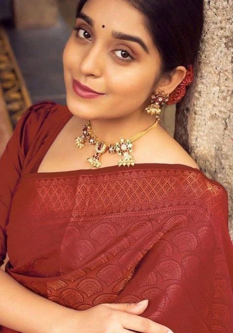 Maroon Jacquard Work Silk Saree Set