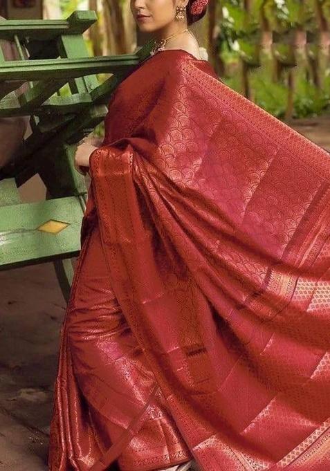 Maroon Jacquard Work Silk Saree Set