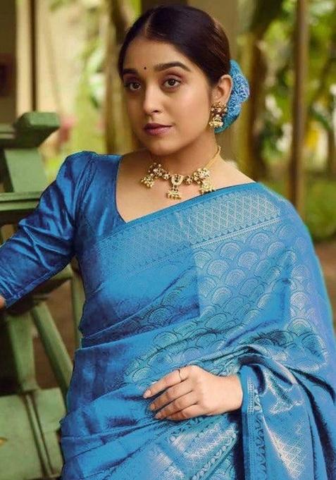 Sky Jacquard Work Silk Saree Set