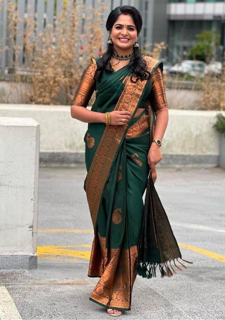 Green Jacquard Work Silk Saree Set