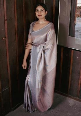 Light Onion Jacquard Work Silk Saree Set