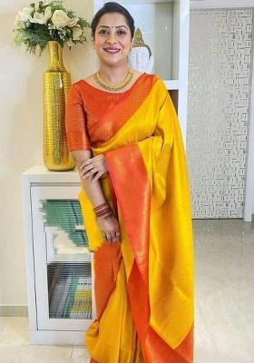 Yellow Jacquard Work Silk Saree Set