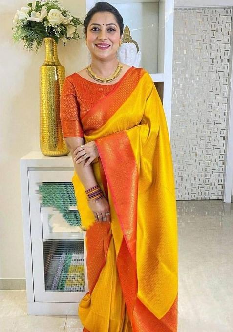 Yellow Jacquard Work Silk Saree Set