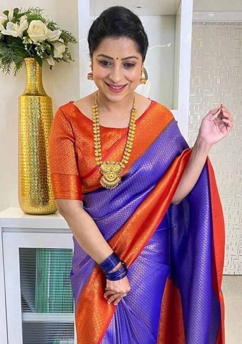 Purple Jacquard Work Silk Saree Set