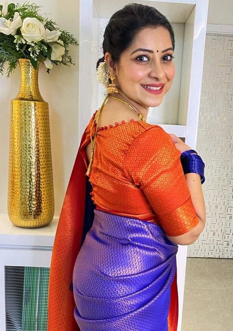 Purple Jacquard Work Silk Saree Set