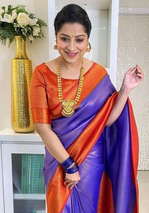 Purple Jacquard Work Silk Saree Set