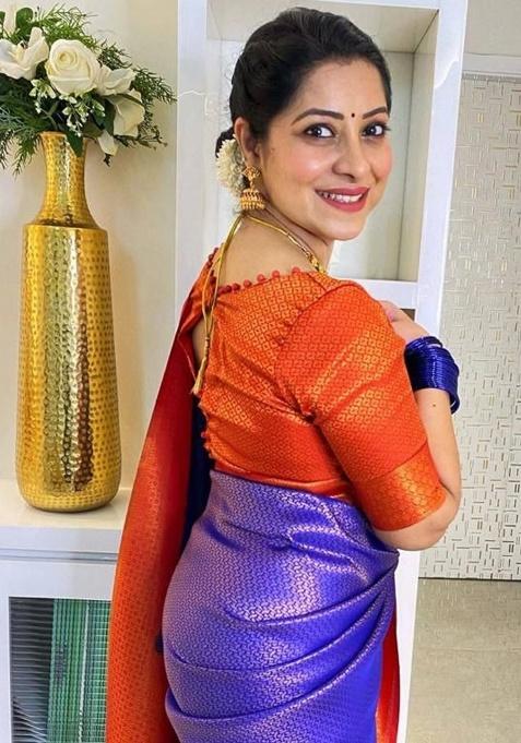 Purple Jacquard Work Silk Saree Set