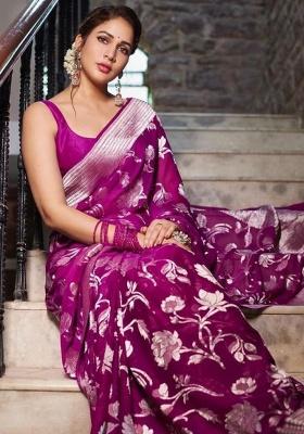 Pink Jacquard Work Silk Saree Set
