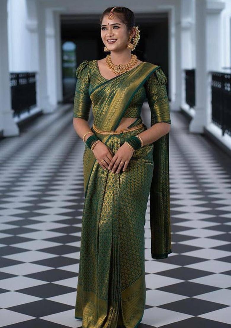Green Jacquard Work Silk Saree Set
