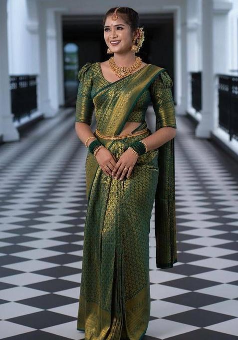Green Jacquard Work Silk Saree Set