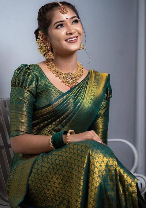 Green Jacquard Work Silk Saree Set