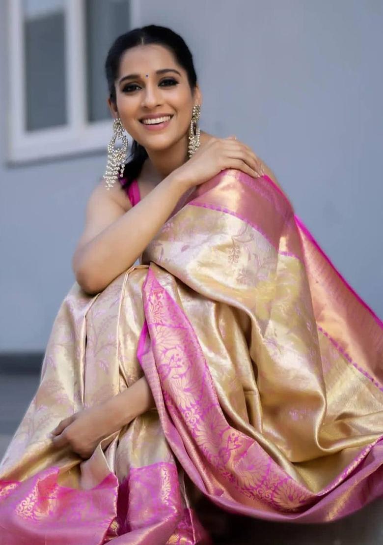 Pink Jacquard Work Silk Saree Set