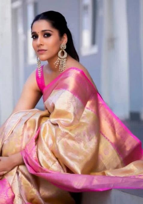 Pink Jacquard Work Silk Saree Set