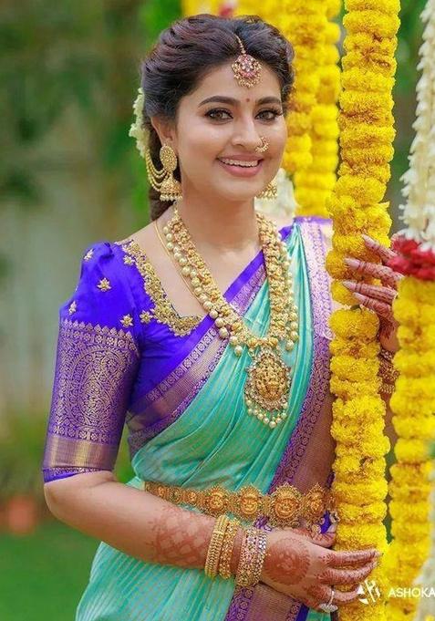 Aqua Green Jacquard Work Silk Saree Set