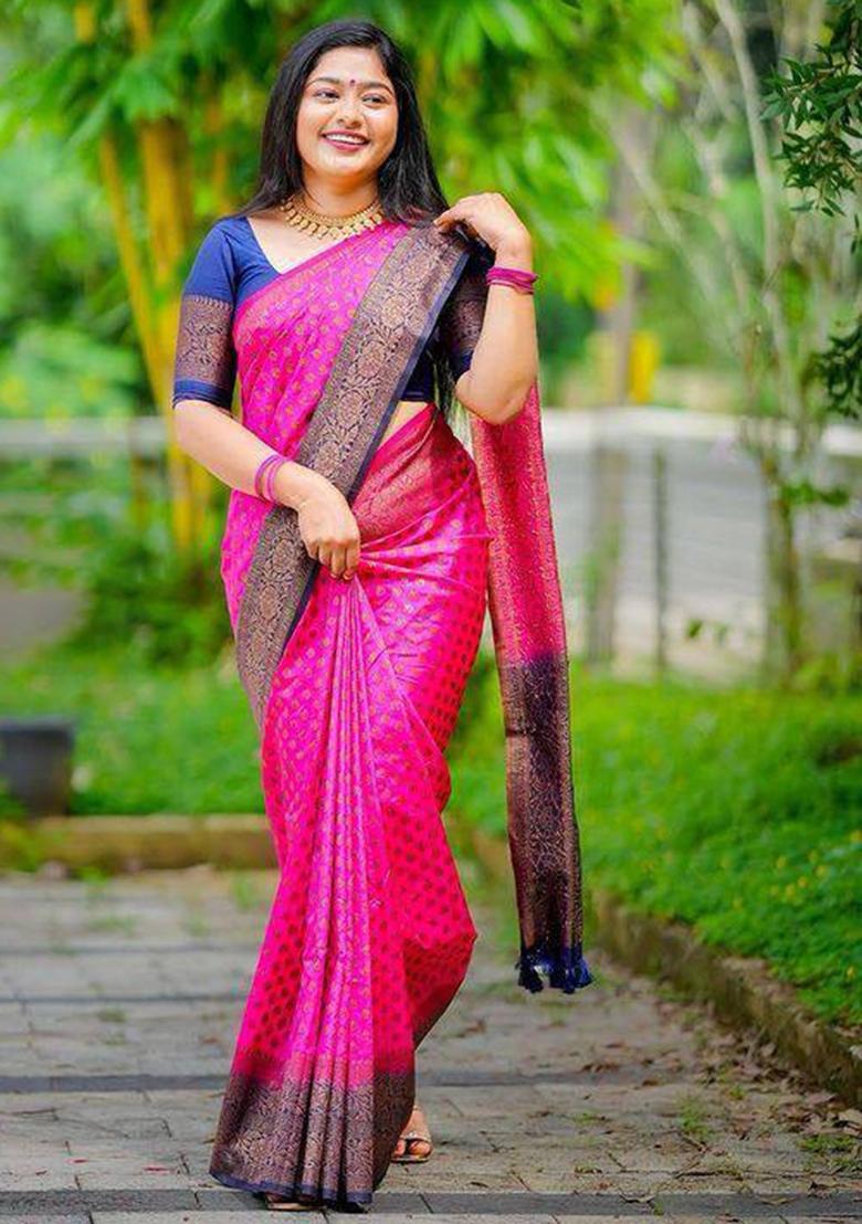 Pink Jacquard Work Silk Saree Set