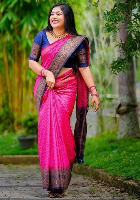 Pink Jacquard Work Silk Saree Set