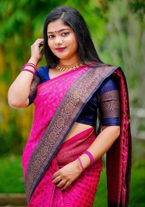 Pink Jacquard Work Silk Saree Set