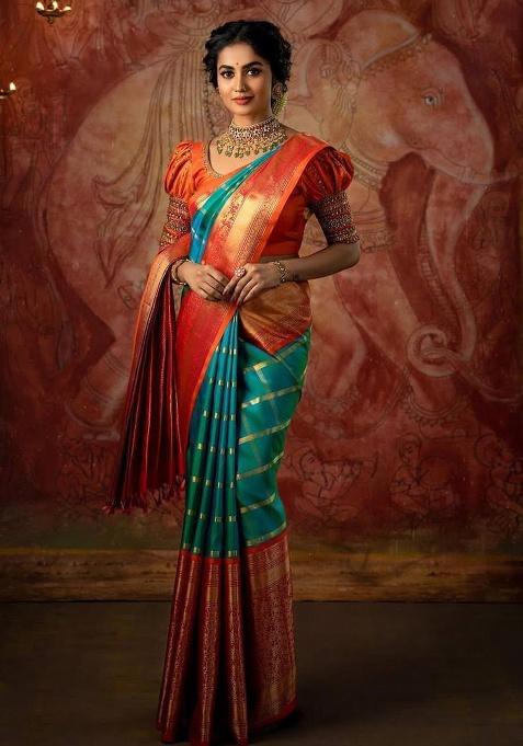 Green Jacquard Work Silk Saree Set