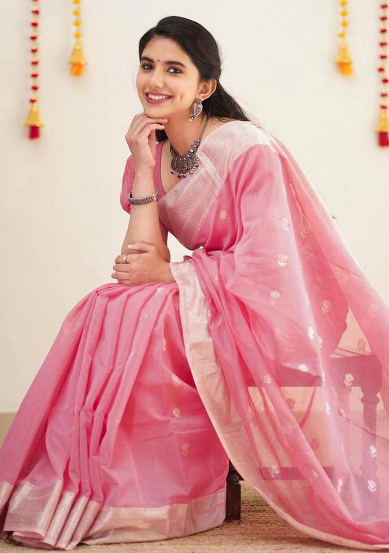 Pink Jacquard Work Silk Saree Set