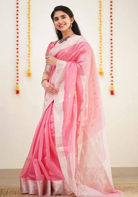 Pink Jacquard Work Silk Saree Set