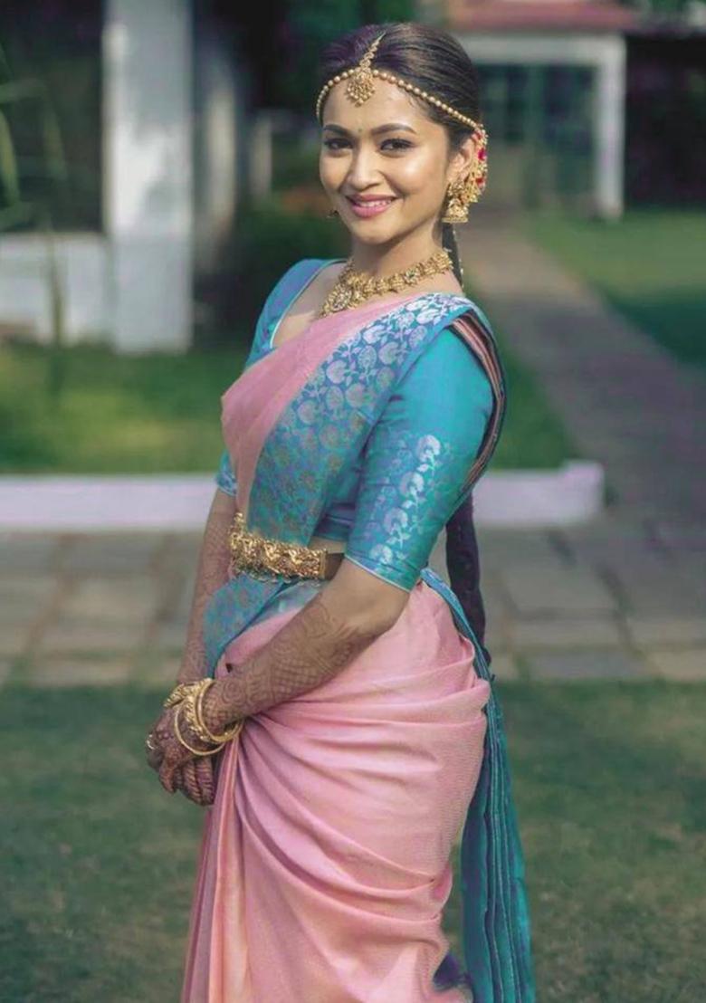 Pink Jacquard Work Silk Saree Set